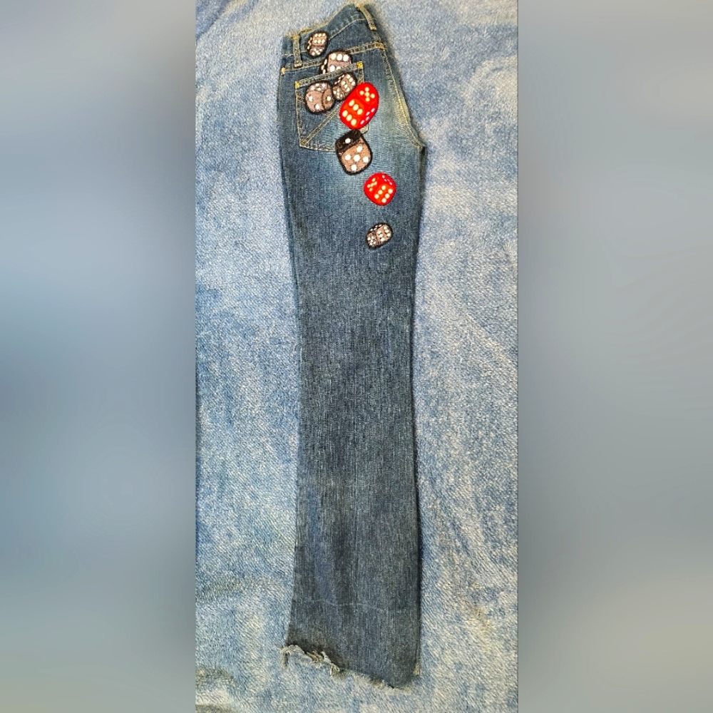 See By Chloe RARE Vintage Flare Jeans Embroidered w/ Dice- NWOT - Picture 2 of 16